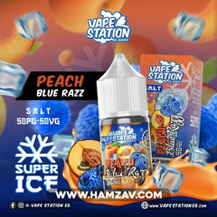 Vape Station Saltnic Super Ice Peach Blue Razz - فيب ستيشن سولت سوبر ايس خوخ