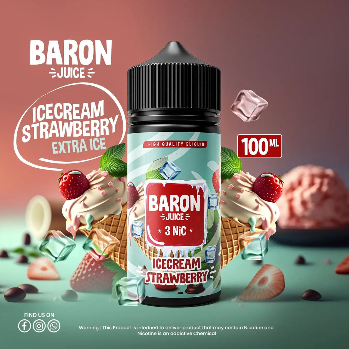 Baron Juice Ice Cream Strawberry -  بارون ايس كريم فراولة