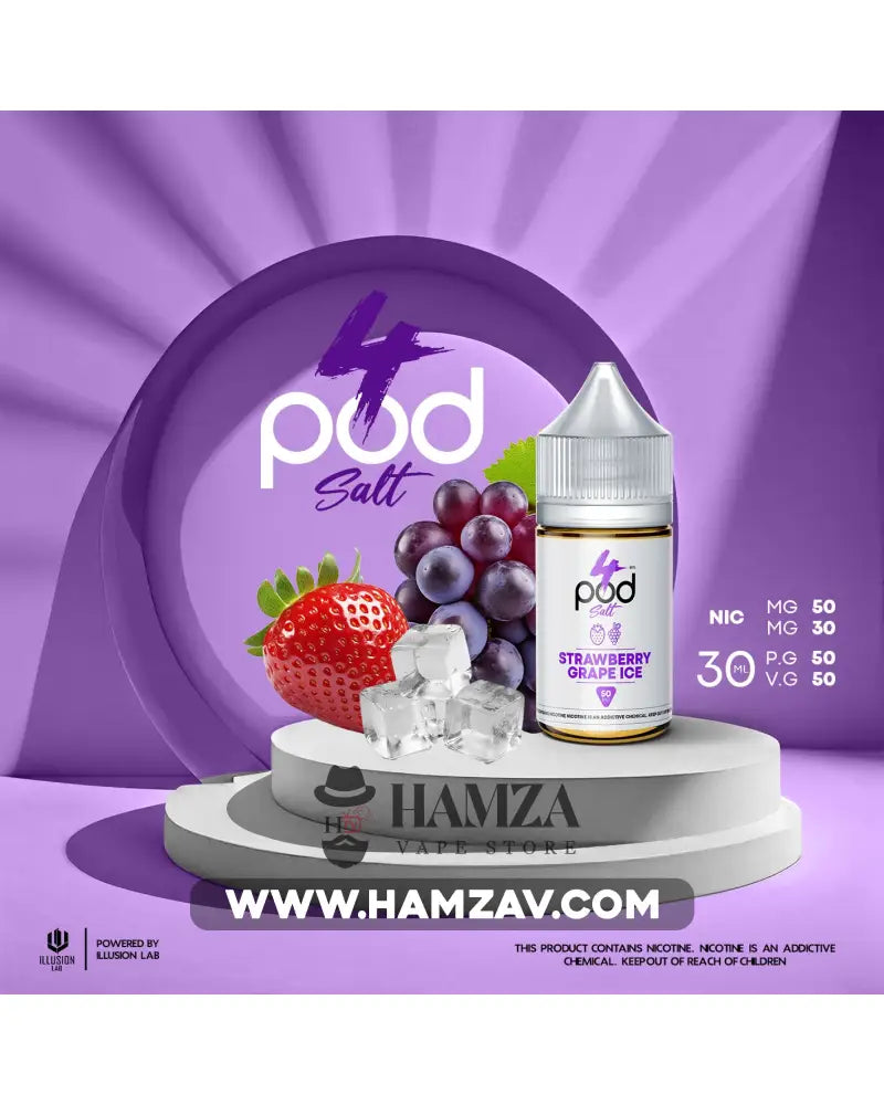 4 Pod Saltnic Strawberry Grape Ice - فور بود سولت فراولة عنب ايس Egyptian Liquid