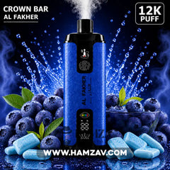Crown Bar Al Fakher 12K Puff Blueberry Gum - كراون بار الفاخر 12 ألف بف بلوبيرى جم - 12000 / 5mg (Freebase) - Disposable
