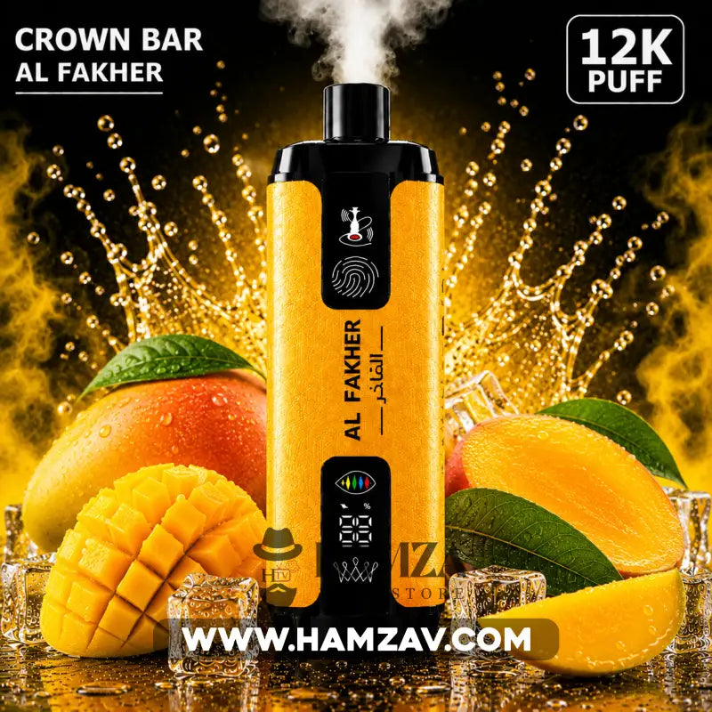 Crown Bar Al Fakher 12K Puff Cool Mango - كراون بار الفاخر 12 ألف بف مانجو أيس - 12000 / 5mg (Freebase) - Disposable