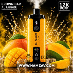 Crown Bar Al Fakher 12K Puff Cool Mango - كراون بار الفاخر 12 ألف بف مانجو أيس - 12000 / 5mg (Freebase) - Disposable