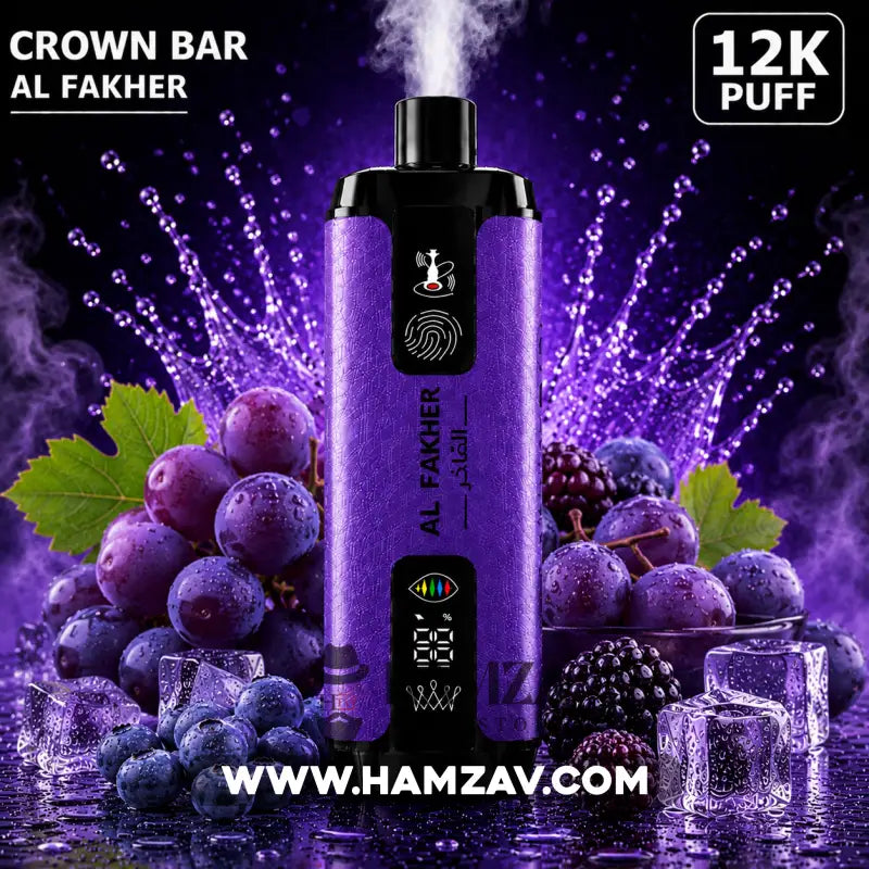 Crown Bar Al Fakher 12K Puff Grape Berry - كراون بار الفاخر 12 ألف بف عنب توت أيس - 12000 / 5mg (Freebase) - Disposable