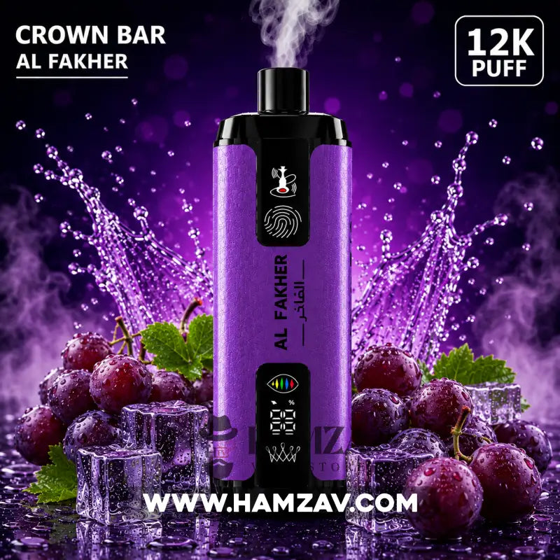Crown Bar Al Fakher 12K Puff Grape Mint - كراون بار الفاخر 12 ألف بف عنب نعناع أيس - 12000 / 5mg (Freebase) - Disposable