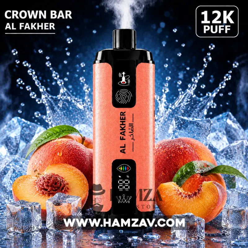 Crown Bar Al Fakher 12K Puff Peach Ice - كراون بار الفاخر 12 ألف بف خوخ أيس - 12000 / 5mg (Freebase) - Disposable
