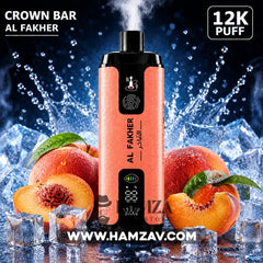 Crown Bar Al Fakher 12K Puff Peach Ice - كراون بار الفاخر 12 ألف بف خوخ أيس - 12000 / 5mg (Freebase) - Disposable