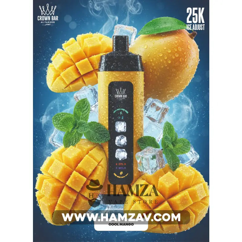 Crown Bar Al Fakher 25K Puff Ice Control Cool Mango - كراون بار الفاخر 25 ألف بف أيس كنترول مانجو أيس 25000 / 5mg