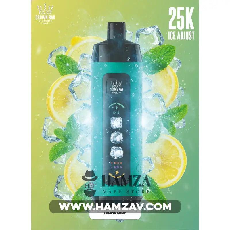 Crown Bar Al Fakher 25K Puff Ice Control Lemon Mint - كراون بار الفاخر 25 ألف بف أيس كنترول ليمون نعناع 25000 / 5mg