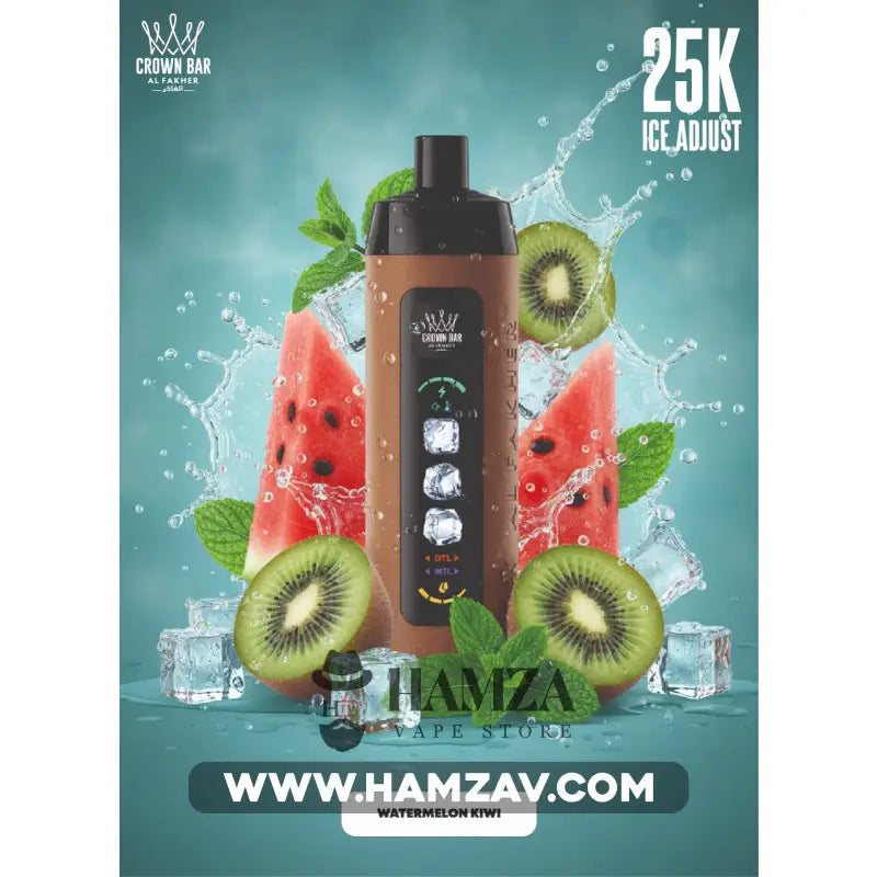 Crown Bar Al Fakher 25K Puff Ice Control Watermelon Kiwi - كراون بار الفاخر 25 ألف بف أيس كنترول بطيخ كيوى 25000 / 5mg