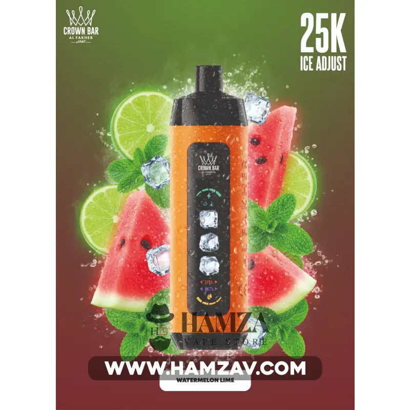 Crown Bar Al Fakher 25K Puff Ice Control Watermelon Lime - كراون بار الفاخر 25 ألف بف أيس كنترول ليمون بطيخ 25000 / 5mg