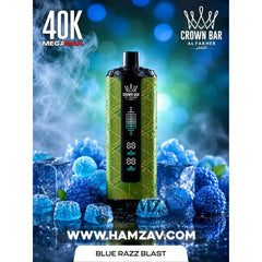 Crown Bar Al Fakher Mega Max 40K Puff Bluerazz blast - كراون بار الفاخر ميجا ماكس 40 ألف بف بلو راز بلاست - 40000 / 5mg