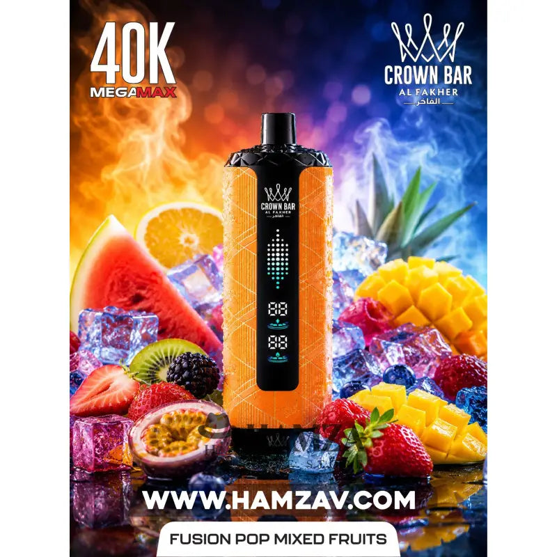 Crown Bar Al Fakher Mega Max 40K Puff Fusion pop mixed fruits - كراون بار الفاخر ميجا ماكس 40 ألف بف فيوجن بوب - 40000