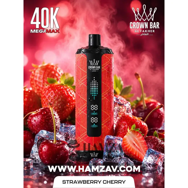 Crown Bar Al Fakher Mega Max 40K Puff Strawberry cherry - كراون بار الفاخر ميجا ماكس 40 ألف بف فراولة شيرى - 40000