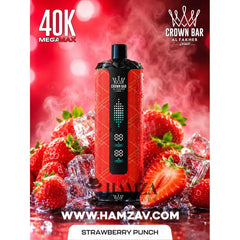 Crown Bar Al Fakher Mega Max 40K Puff Strawberry Punch - كراون بار الفاخر ميجا ماكس 40 ألف بف فراولة - 40000 / 5mg