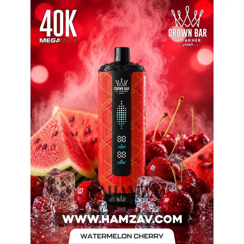 Crown Bar Al Fakher Mega Max 40K Puff Watermelon cherry - كراون بار الفاخر ميجا ماكس 40 ألف بف بطيخ شيرى - 40000 / 5mg