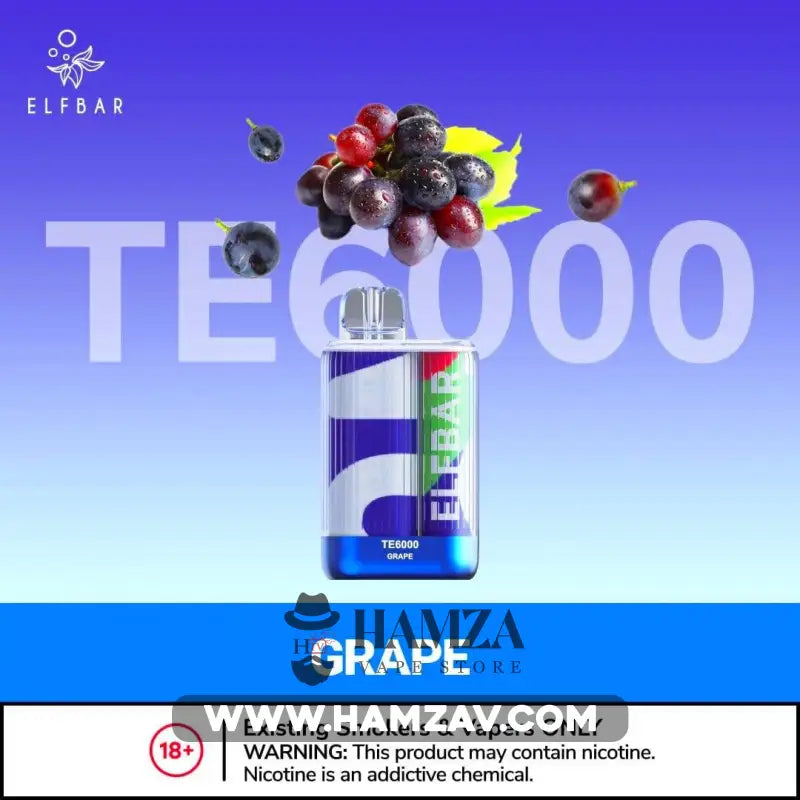 Elf Bar Disposable Te 6000 Puffs Grape Ice - ايلف بار تي ٦٠٠٠ ديسبوزابل عنب ساقع