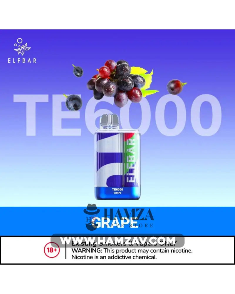 Elf Bar Disposable Te 6000 Puffs Grape Ice - ايلف بار تي ٦٠٠٠ ديسبوزابل عنب ساقع