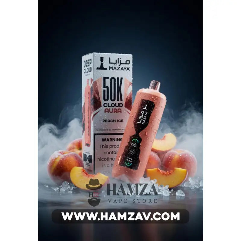 Mazaya Disposable Cloud Aura 50K Puff Peach Ice - مزايا ديسبوزابل كلاود أورا 50 ألف بف خوخ ايس - 50000 / 6% Freebase