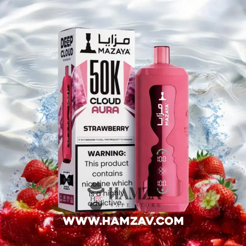 Mazaya Disposable Cloud Aura 50K Puff Strawberry - مزايا ديسبوزابل كلاود أورا 50 ألف بف فراولة - 50000 / 6% Freebase