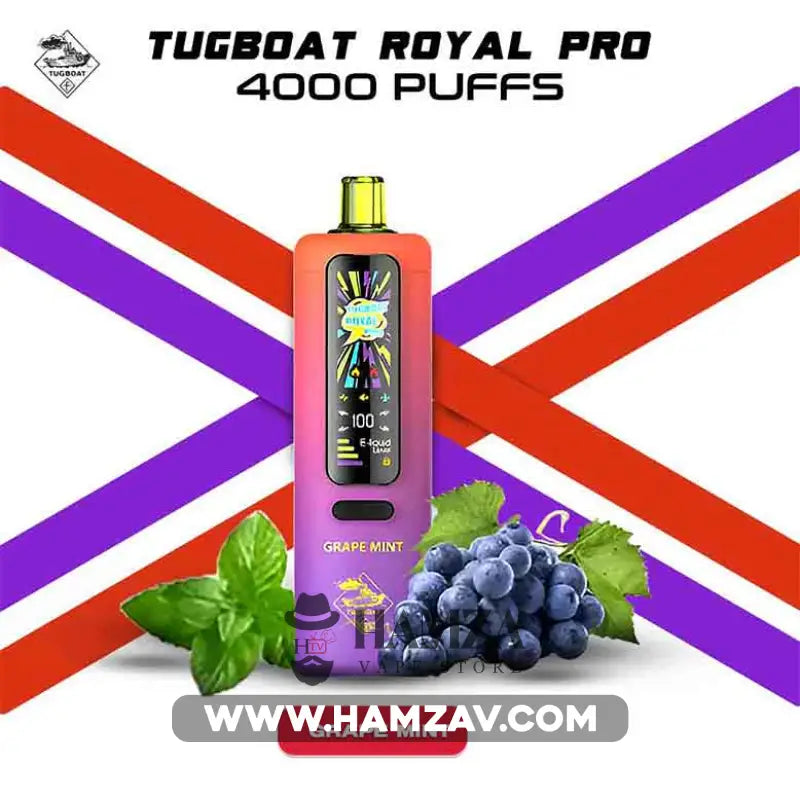 Tugboat Royal Pro Disposable 40K Puffs Grape Mint تاجبوت ديسبوزابل 40 الف بف عنب نعناع 40000 / 3mg (Freebase) Disposable