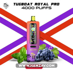 Tugboat Royal Pro Disposable 40K Puffs Grape Mint - تاجبوت ديسبوزابل 40 الف بف عنب نعناع - 40000 / 3mg (Freebase)