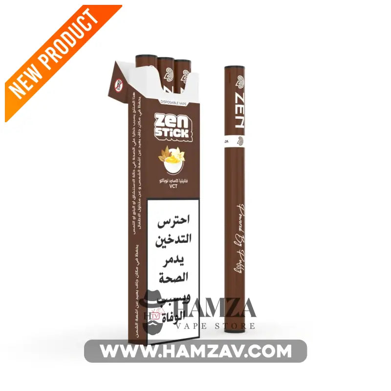 Zen Stick Disposable Vape Vanilla Custard Tobacco - زين ستيك ديسبوزابل فيب فانيلا كاسترد توباكو - 20MG - Disposable